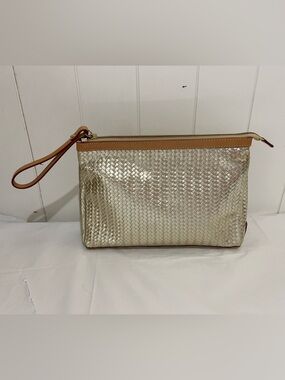 Cavalcanti Leather Clutch Purse Made in Italy Metallics Gold Leather Tan